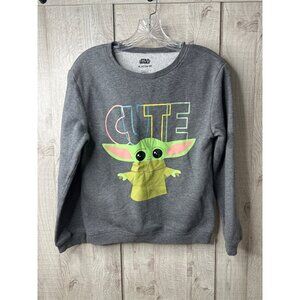 Star Wars Baby Yoda Cute Gray Crewneck Sweatshirt Girls Size XL 14-16
